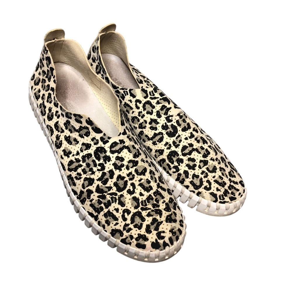 Ilse Jacobsen Leopard Platform Tulip Slip On Flats Shoes Sz 40 Comfort Casual